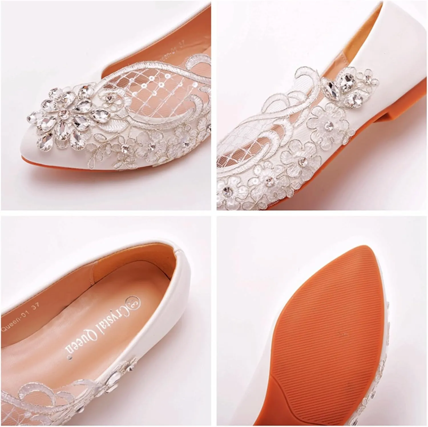 Wedding Bride Shoes,Womens Ballet Flats, Wedding Lace Ballerinas Bride Flats,Comfortable Pointed Toe Lace Casual Office Shoes