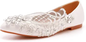 Wedding Bride Shoes,Womens Ballet Flats, Wedding Lace Ballerinas Bride Flats,Comfortable Pointed Toe Lace Casual Office Shoes