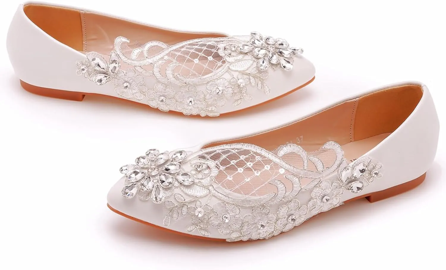 Wedding Bride Shoes,Womens Ballet Flats, Wedding Lace Ballerinas Bride Flats,Comfortable Pointed Toe Lace Casual Office Shoes