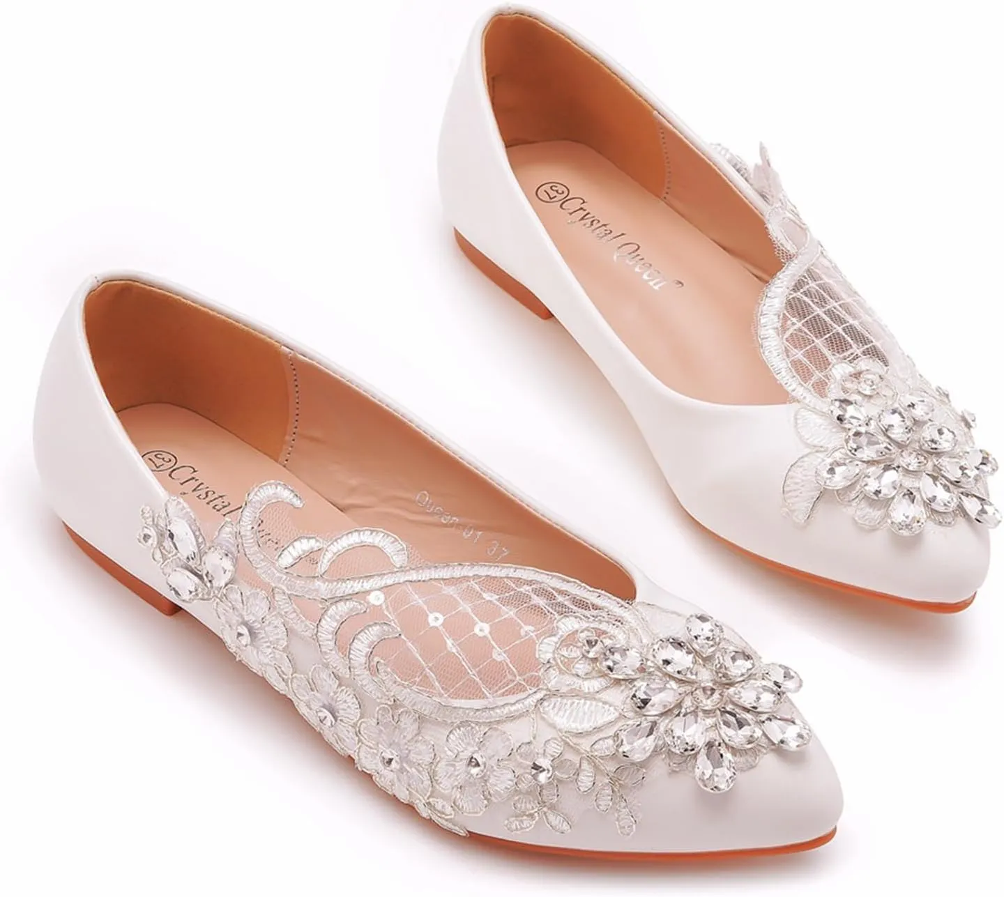 Wedding Bride Shoes,Womens Ballet Flats, Wedding Lace Ballerinas Bride Flats,Comfortable Pointed Toe Lace Casual Office Shoes