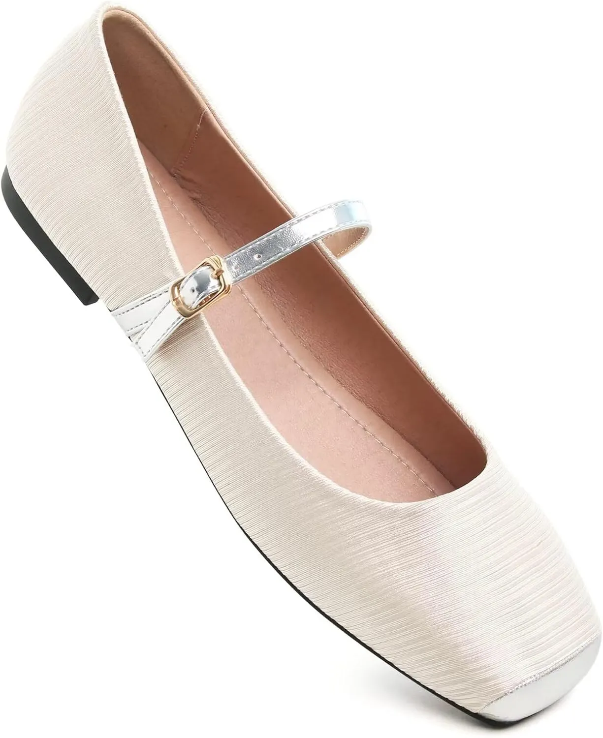 WENJIAZHIZHI Women's Ballet Flats Square Toe Comfortable Mary Jane Shoes Dressy Casual Slip-On Ballerina Working Flats Shoes