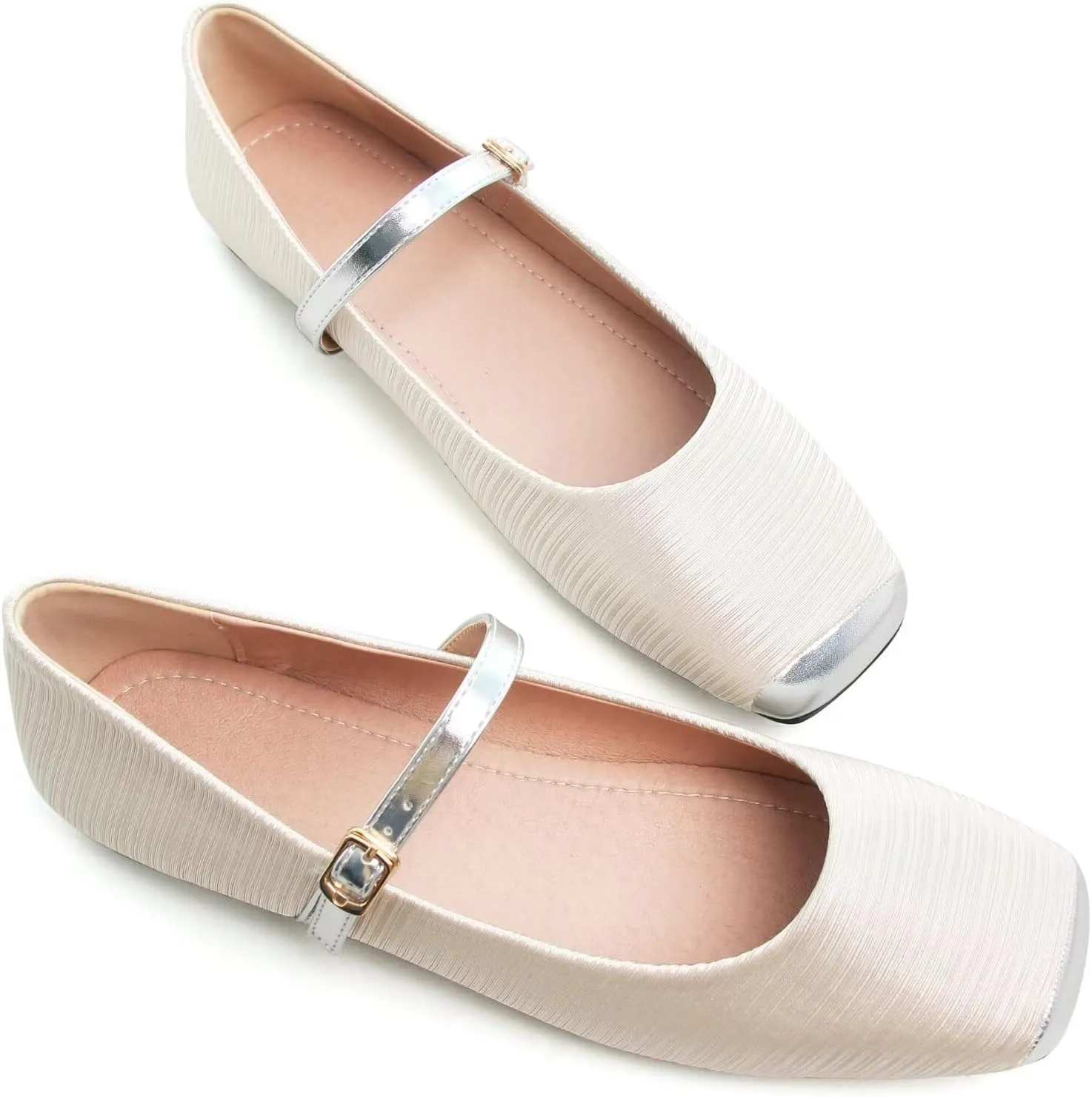 WENJIAZHIZHI Women's Ballet Flats Square Toe Comfortable Mary Jane Shoes Dressy Casual Slip-On Ballerina Working Flats Shoes