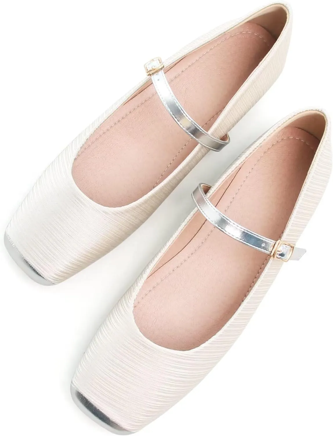 WENJIAZHIZHI Women's Ballet Flats Square Toe Comfortable Mary Jane Shoes Dressy Casual Slip-On Ballerina Working Flats Shoes