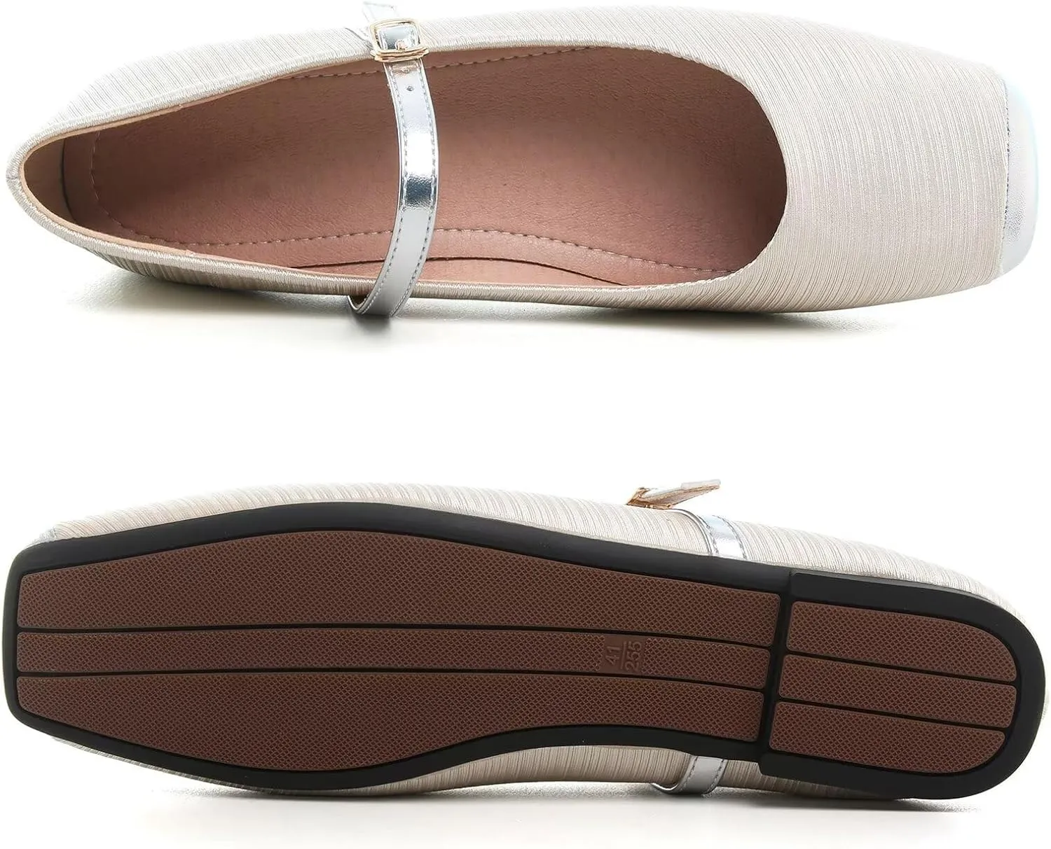 WENJIAZHIZHI Women's Ballet Flats Square Toe Comfortable Mary Jane Shoes Dressy Casual Slip-On Ballerina Working Flats Shoes
