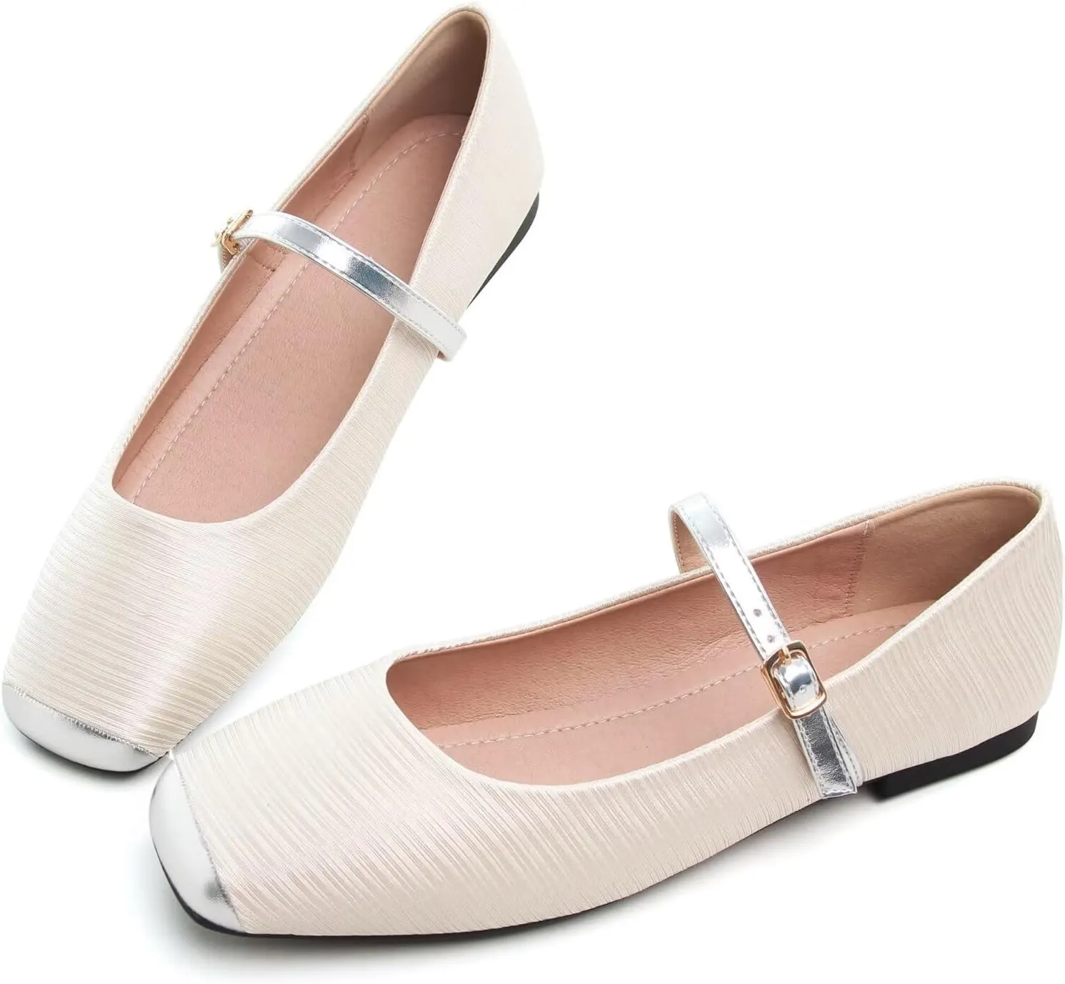 WENJIAZHIZHI Women's Ballet Flats Square Toe Comfortable Mary Jane Shoes Dressy Casual Slip-On Ballerina Working Flats Shoes