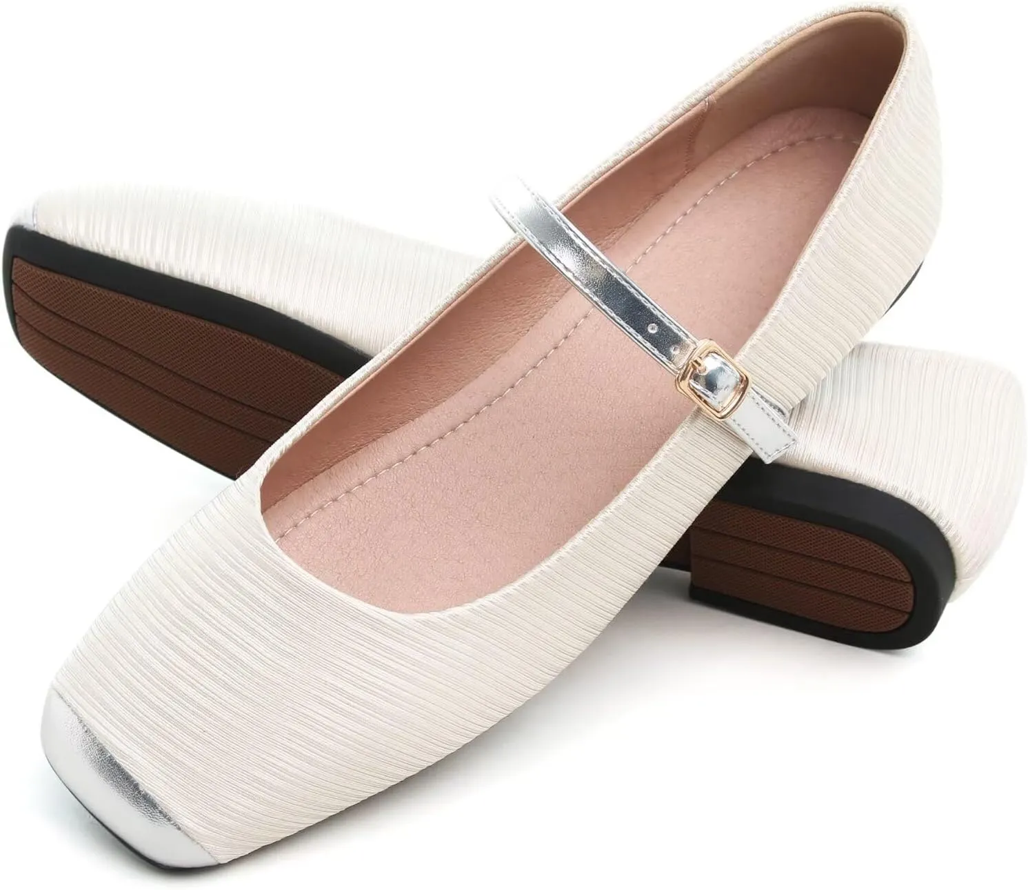 WENJIAZHIZHI Women's Ballet Flats Square Toe Comfortable Mary Jane Shoes Dressy Casual Slip-On Ballerina Working Flats Shoes