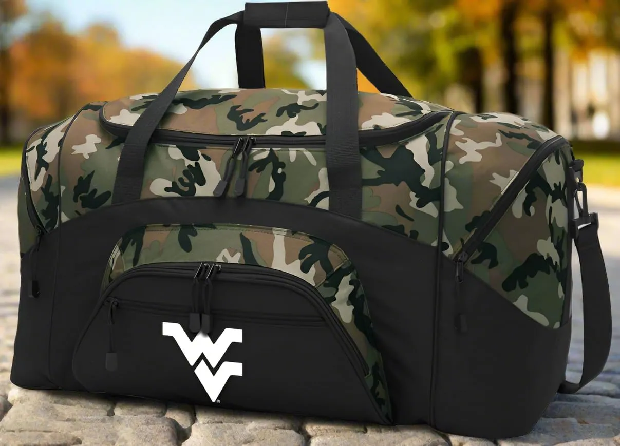 West Virginia University Duffel Bag LARGE WVU Suitcase or Gym Sports Gear Bag (Camo)