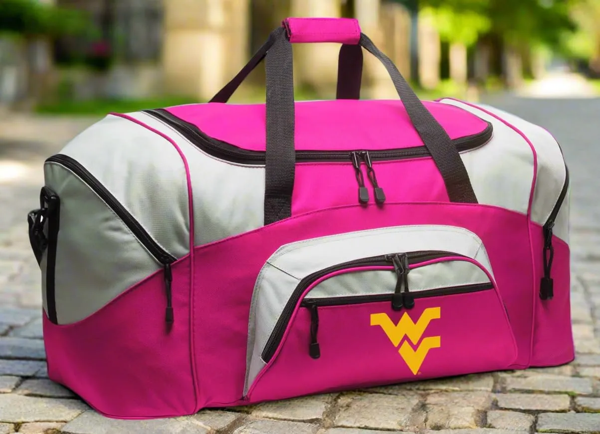 West Virginia University Duffel Bag LARGE WVU Suitcase or Gym Sports Gear Bag (Pink)