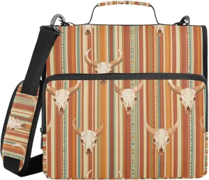 Western Cow Skulls Boho Document Binder Organizer with Shoulder Strap Multiple Pockets 1.5 Inch 3 Rings Pencil Bags Portfolio Binder Paperwork Business
