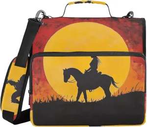 Western Cowgirl Sunset Binder with Zipper with Shoulder Strap Waterproof 1.5 Inch 3 Rings Pencil Cases Portfolio Binder Storage Container