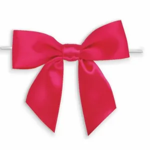 Weststone 50pcs Satin Hot Pink Bows 3 1/2" Span x 2" Tail, Ribbon Width 1", Pre-Tied Bows or Self-Adhesive Bows