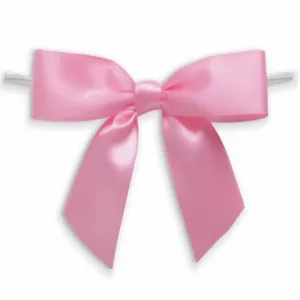 Weststone 50pcs Satin Pink Bows 3 1/2" Span x 2" Tail, Ribbon Width 1", Pre-Tied Bows or Self-Adhesive Bows (TTB35PIN)