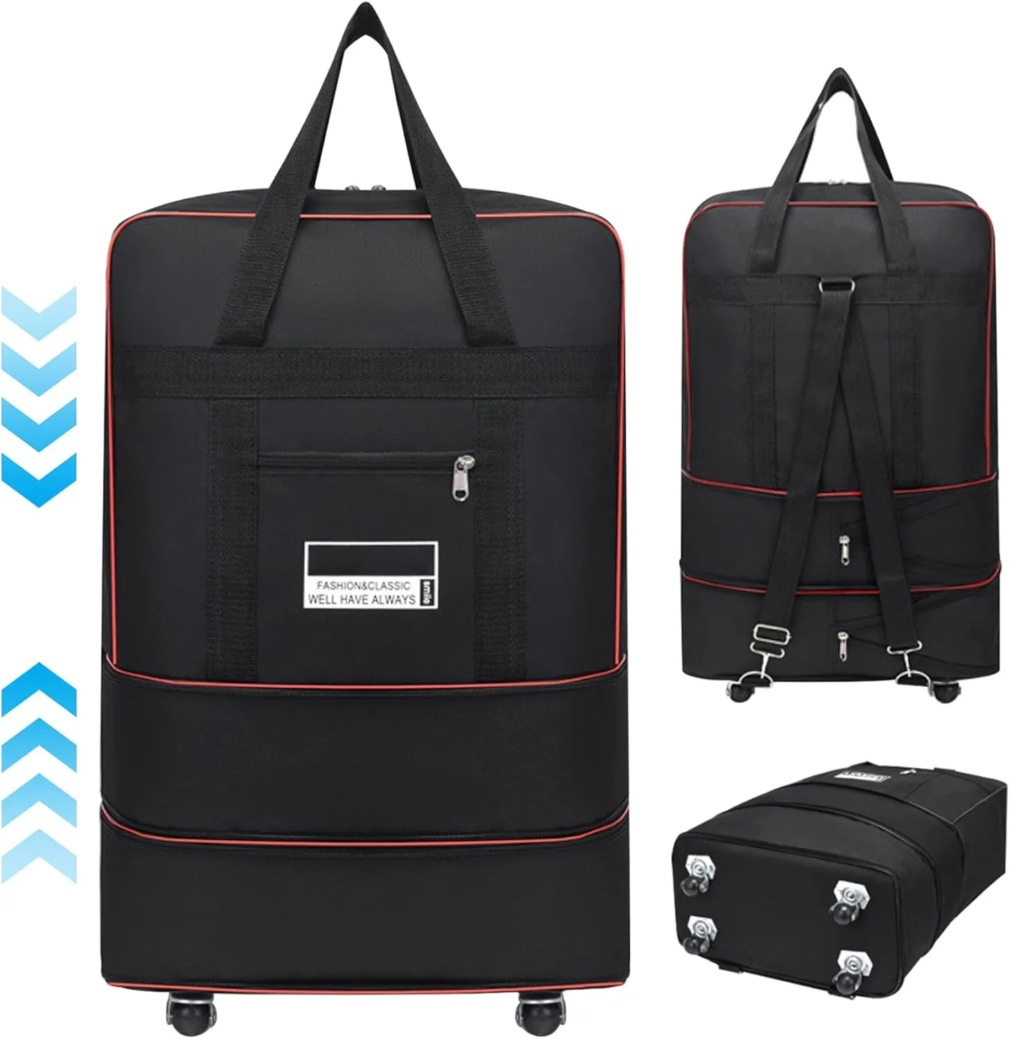 Wheeled Duffle Bag 24x16x8 in Expandable Foldable 360° Rotating Rolling Duffle Bag Carry on Duffle Bag with Wheels and Handle for Camping, Business Trip, Foldable Luggage Bag, Small