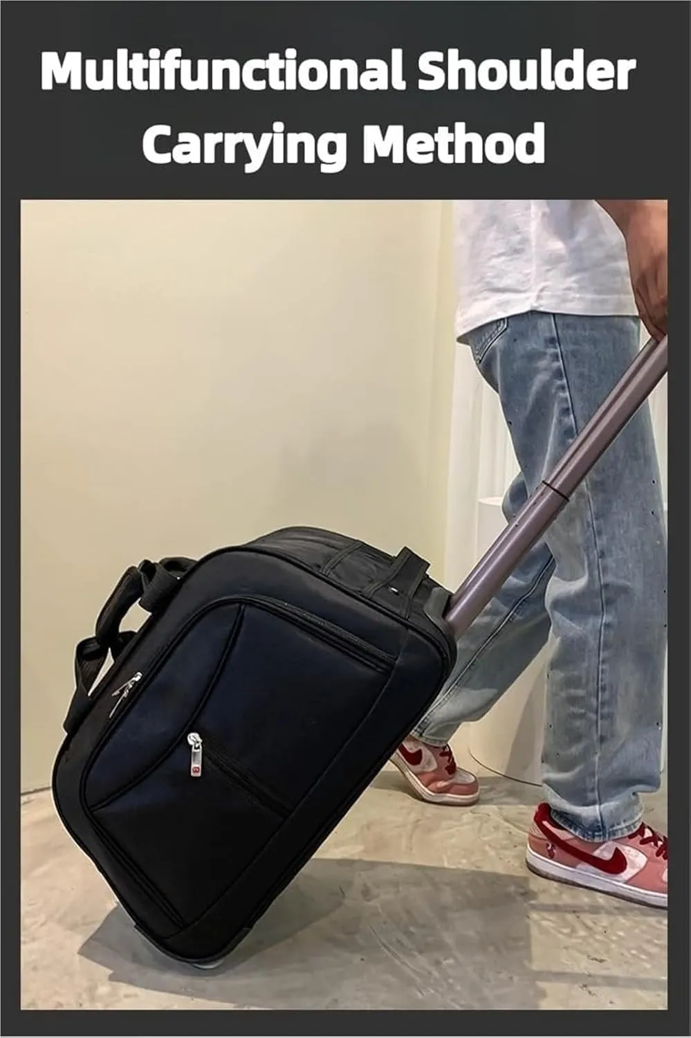 Wheeled Duffle Bag Foldable Bag Large Weekend Bag, Expandable Travel Duffel Bag,for Shopping Travel(Black,Large)