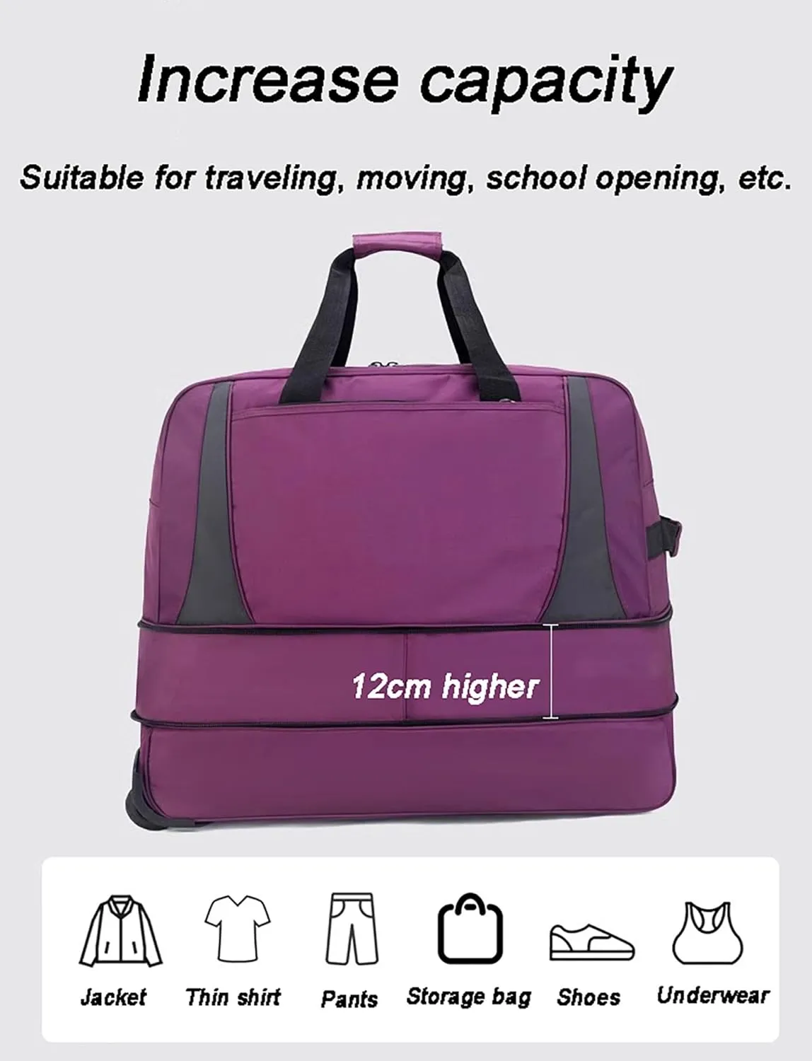 Wheeled Duffle Bag Large Capacity Foldable Travel Luggage with Telescopic Handle, Oxford Fabric Carry-On, Storage for Blankets Weekender Moving Storage(Brown,Medium)