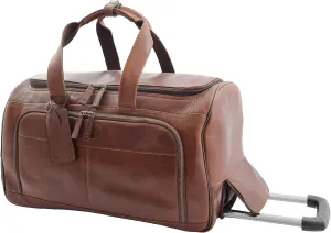 Wheeled Holdall Genuine Brown Leather Telescopic Handle Travel Duffle - Ozwald, Brown, L, Travel Duffle