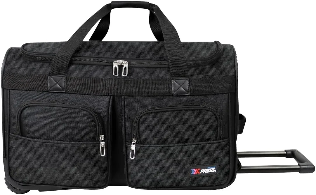 Wheeled Rolling Duffel Bag,All Black Travel Duffle Bag with Handle,22 inches