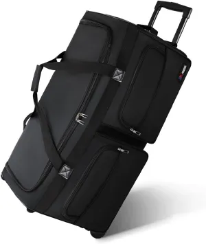 Wheeled Rolling Duffel Bag,All Black Travel Duffle Bag with Handle,30 inches