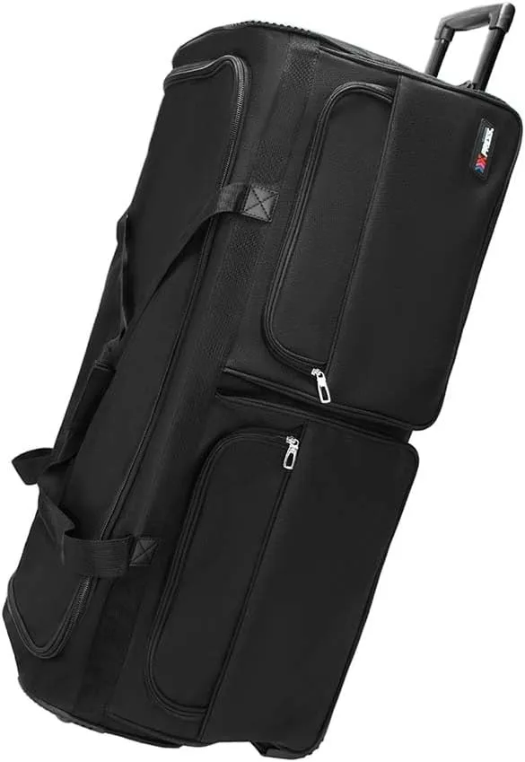 Wheeled Rolling Duffel Bag,All Black Travel Duffle Bag with Handle,40 inches