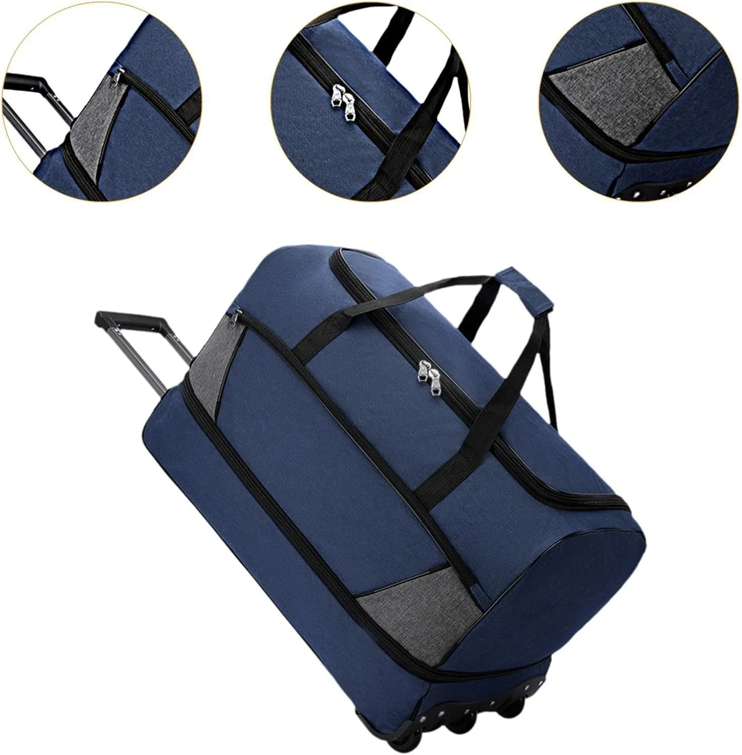 Wheeled Travel Duffel Bag with Compartments for Carrying Clothes, Blue L