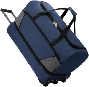 Wheeled Travel Duffel Bag with Compartments for Carrying Clothes, Blue L