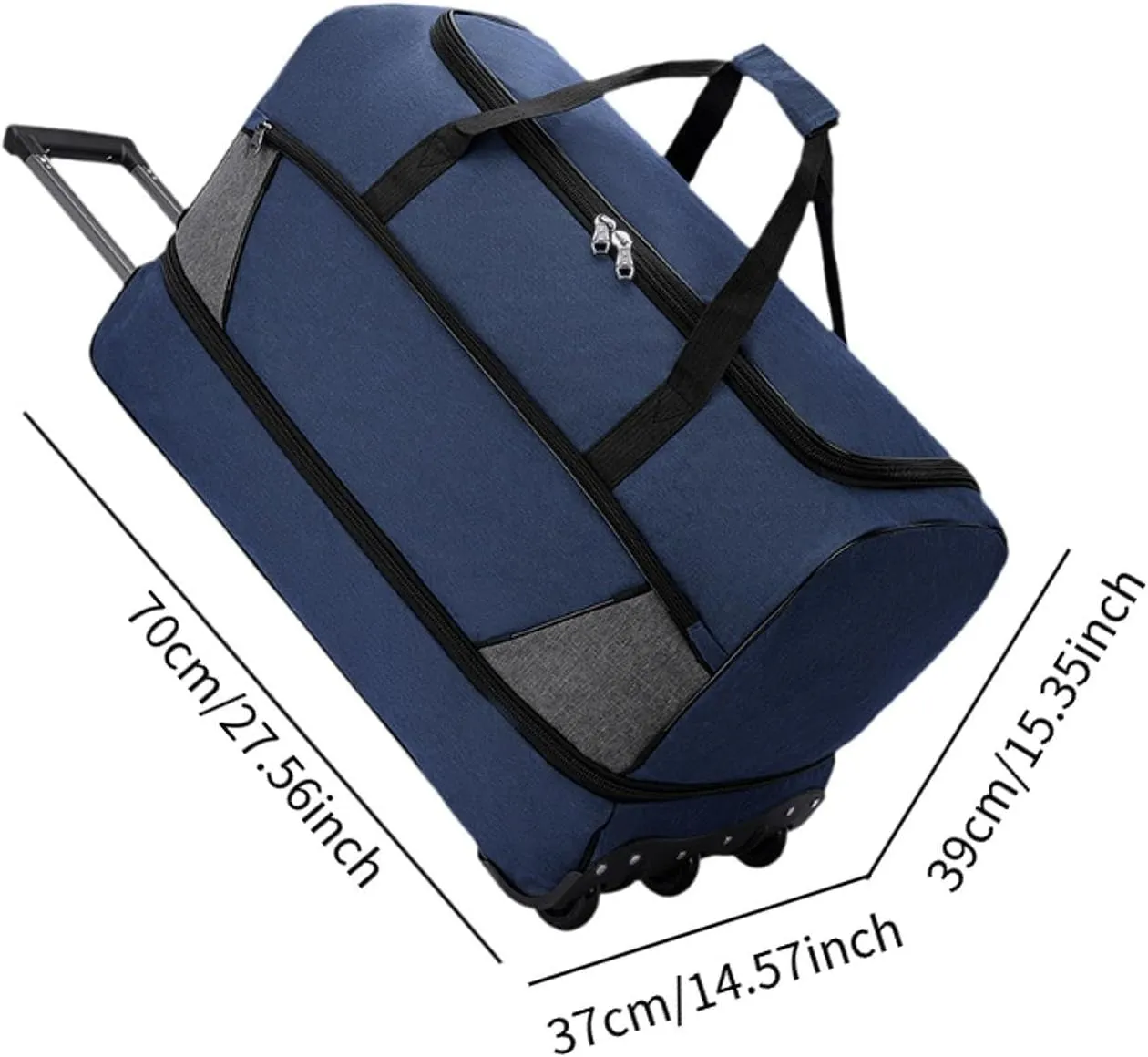 Wheeled Travel Duffel Bag with Compartments for Carrying Clothes, Blue L