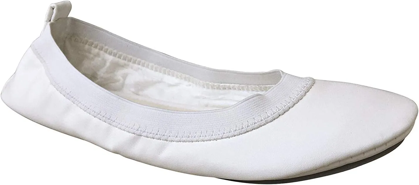 White Fold Up Ballet Flats-White Foldable Flats Portable Travel Shoes-Ballet Flat Shoes for Brides,Weddings and Prom-White Purse Unfolds into Handy Tote Carry Bag