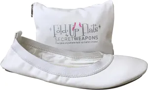 White Fold Up Ballet Flats-White Foldable Flats Portable Travel Shoes-Ballet Flat Shoes for Brides,Weddings and Prom-White Purse Unfolds into Handy Tote Carry Bag