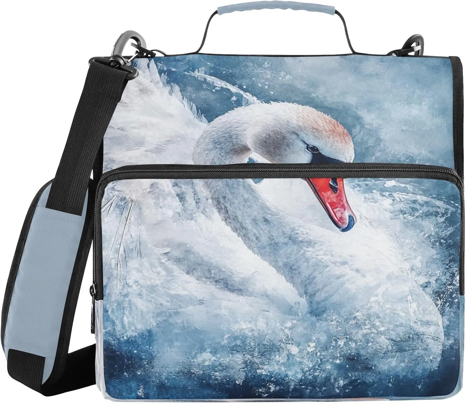 White Swan 3 Ring Zipper Binder with Shoulder Strap File Folder Organizer for Business School Work Document Storage