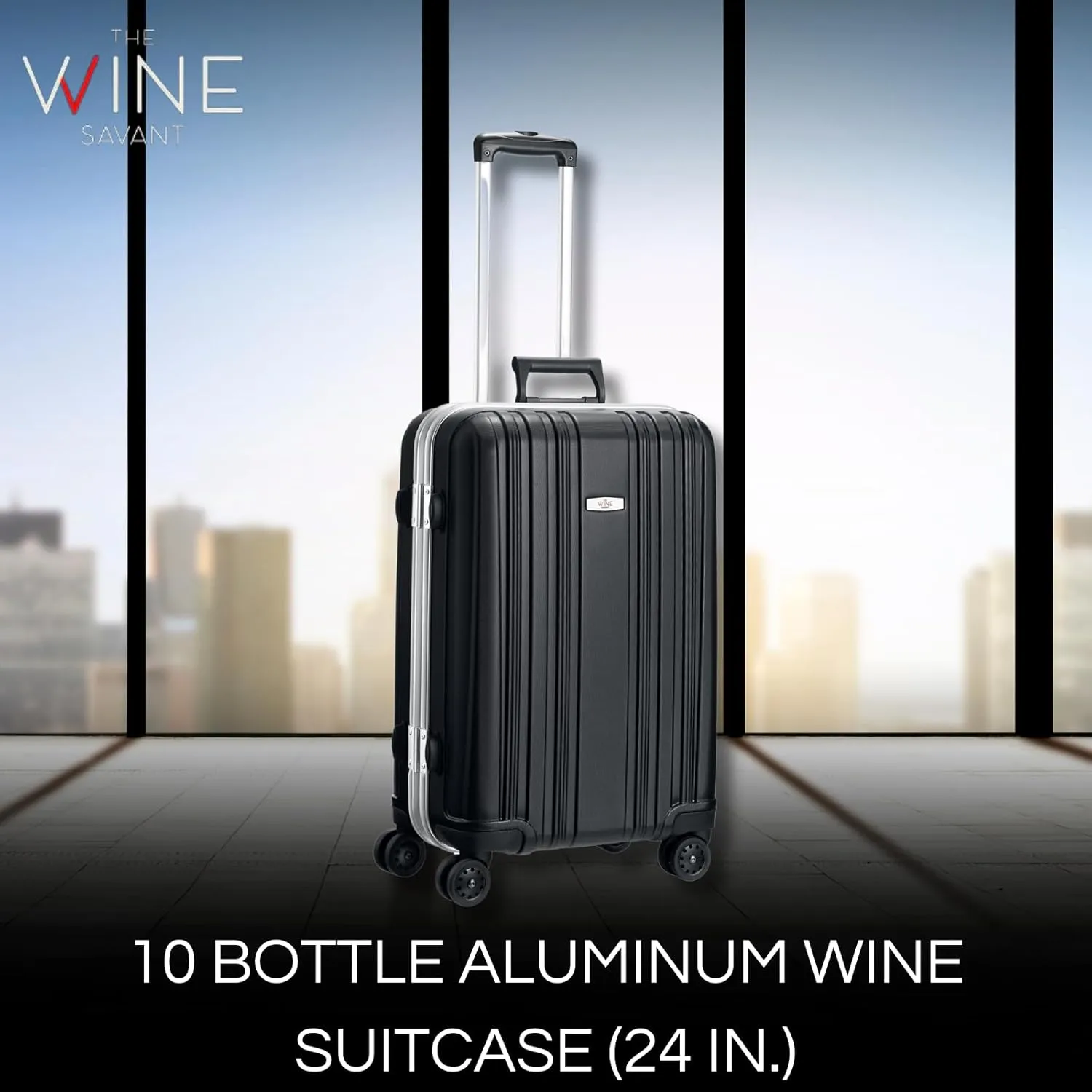 Wine Bottle Suitcase Aluminum | Holds 10 Standard 750 ML Bottles | Universal Airplane Luggage Case, TSA Approved Wheeled Bag For Professionals & Consumers, Gift For Wine Lovers, Connoisseurs (23 IN)
