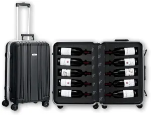 Wine Bottle Suitcase Aluminum | Holds 10 Standard 750 ML Bottles | Universal Airplane Luggage Case, TSA Approved Wheeled Bag For Professionals & Consumers, Gift For Wine Lovers, Connoisseurs (23 IN)