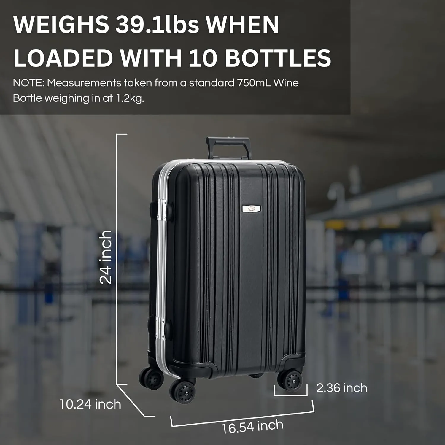 Wine Bottle Suitcase Aluminum | Holds 10 Standard 750 ML Bottles | Universal Airplane Luggage Case, TSA Approved Wheeled Bag For Professionals & Consumers, Gift For Wine Lovers, Connoisseurs (23 IN)
