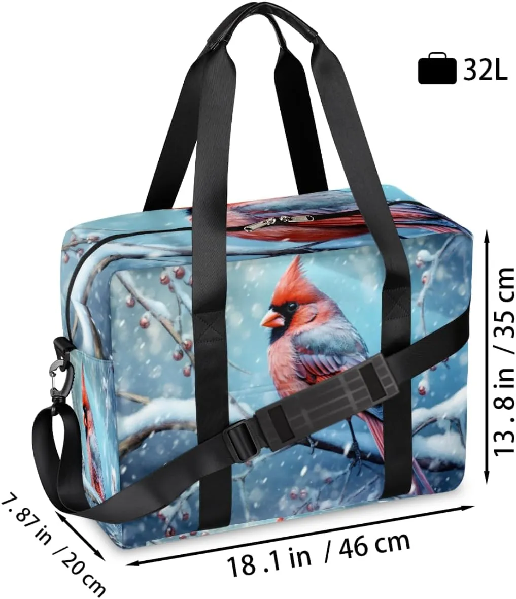 Winter Berry Cardinal Bird Womens Travel Bags, Weekender Carry on for Women, Sports Gym Bag, Workout Duffel bag, Overnight Shoulder Bag