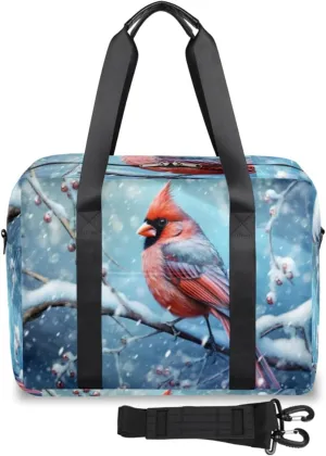 Winter Berry Cardinal Bird Womens Travel Bags, Weekender Carry on for Women, Sports Gym Bag, Workout Duffel bag, Overnight Shoulder Bag