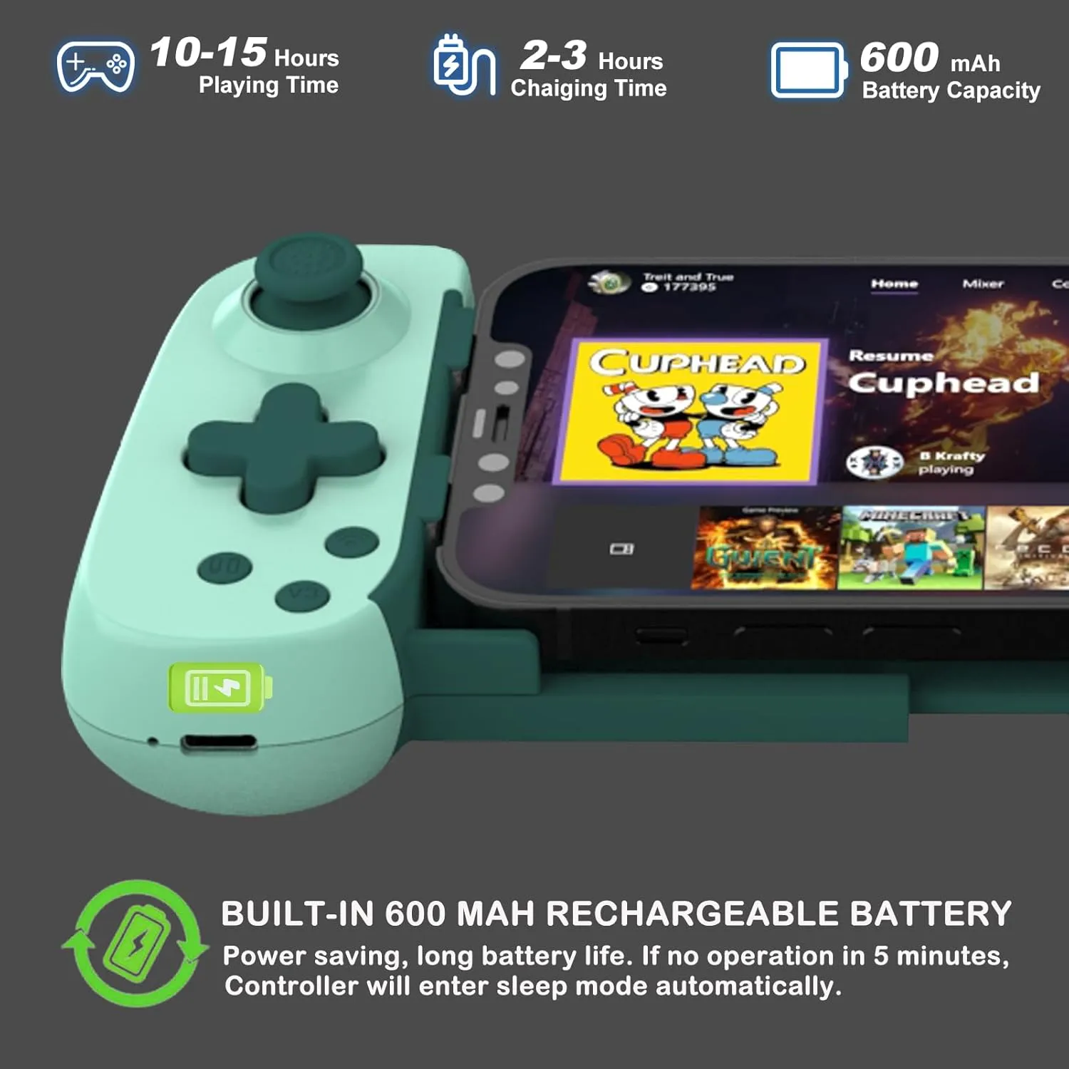 Wireless Controller for iPhone/Android/PC/iPad/Tablet/APPL Arcade MFi Games/Switch/PS4, Support Streaming on PS5/Xbox/PC Console, Cloud Gaming Gamepad Joystick - Turbo/6-Axis Gyro/Dual Motors - Green