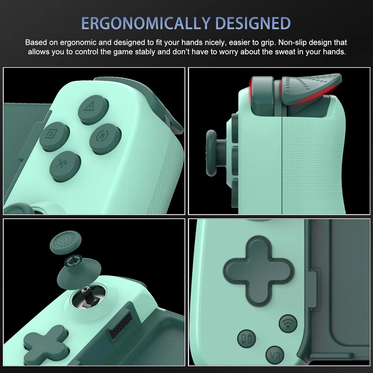 Wireless Controller for iPhone/Android/PC/iPad/Tablet/APPL Arcade MFi Games/Switch/PS4, Support Streaming on PS5/Xbox/PC Console, Cloud Gaming Gamepad Joystick - Turbo/6-Axis Gyro/Dual Motors - Green