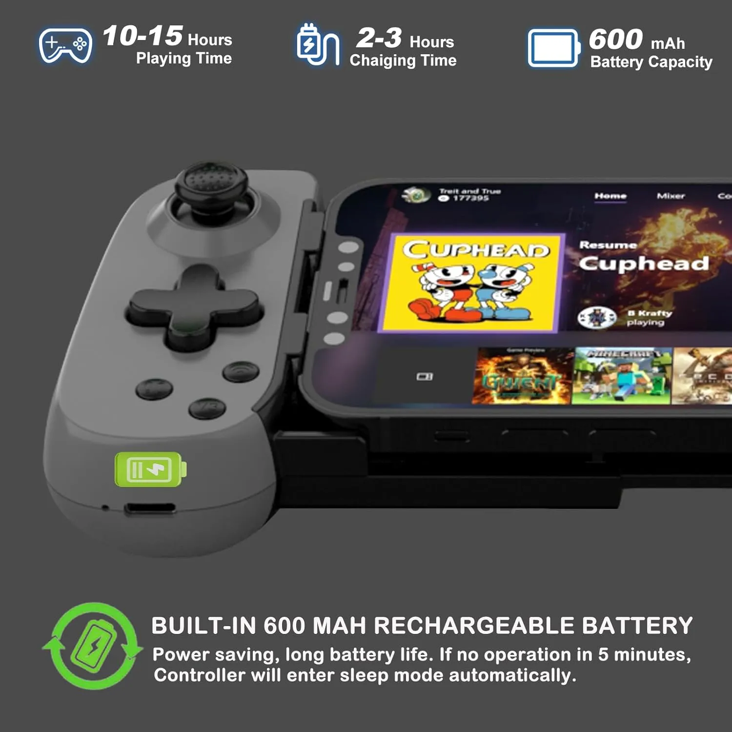 Wireless Controller for iPhone/Android/PC/iPad/Tablet/APPL Arcade MFi Games/Switch/PS4, Support Streaming on PS5/Xbox/PC Console, Cloud Gaming Gamepad Joystick - Turbo/6-Axis Gyro/Dual Motors -Grey