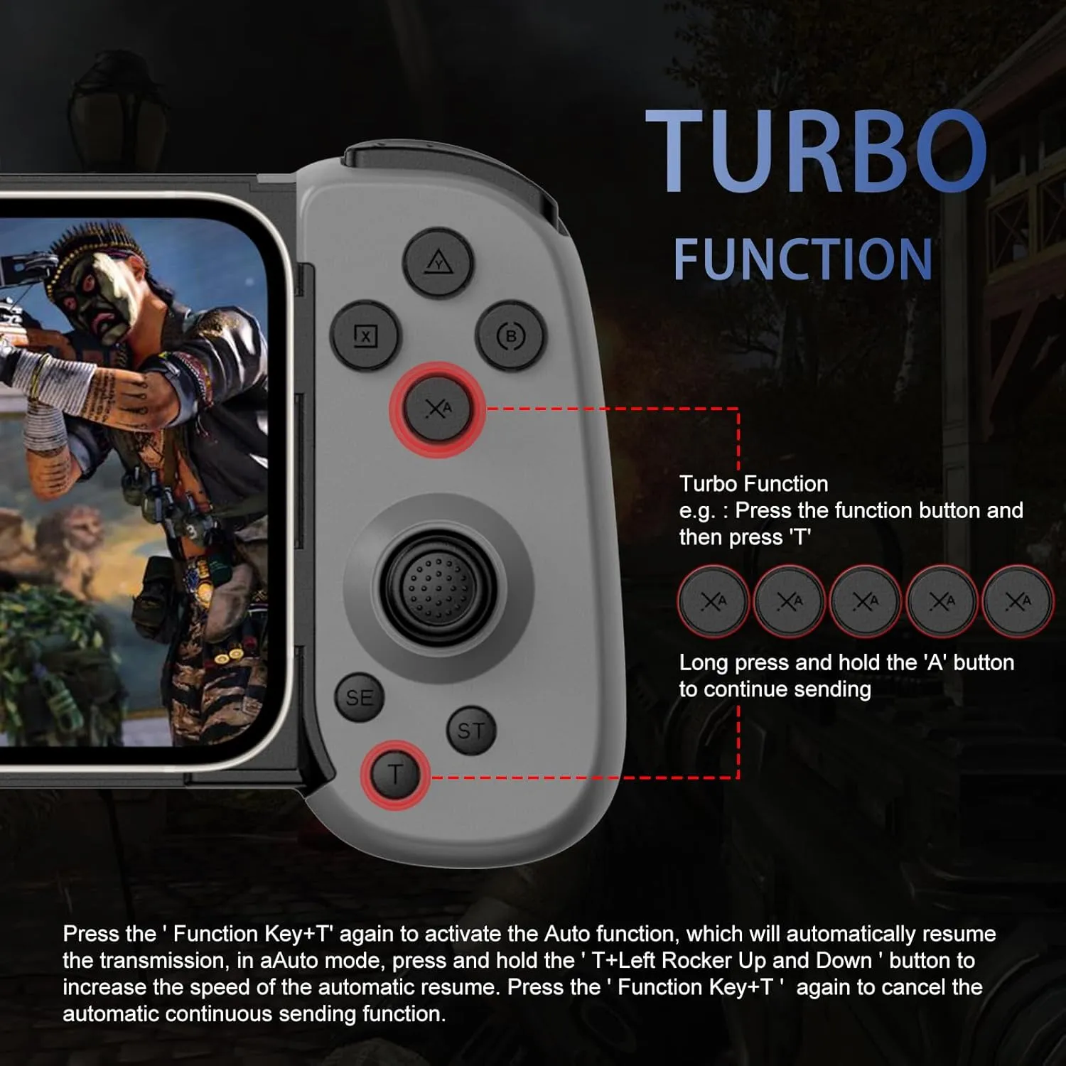 Wireless Controller for iPhone/Android/PC/iPad/Tablet/APPL Arcade MFi Games/Switch/PS4, Support Streaming on PS5/Xbox/PC Console, Cloud Gaming Gamepad Joystick - Turbo/6-Axis Gyro/Dual Motors -Grey