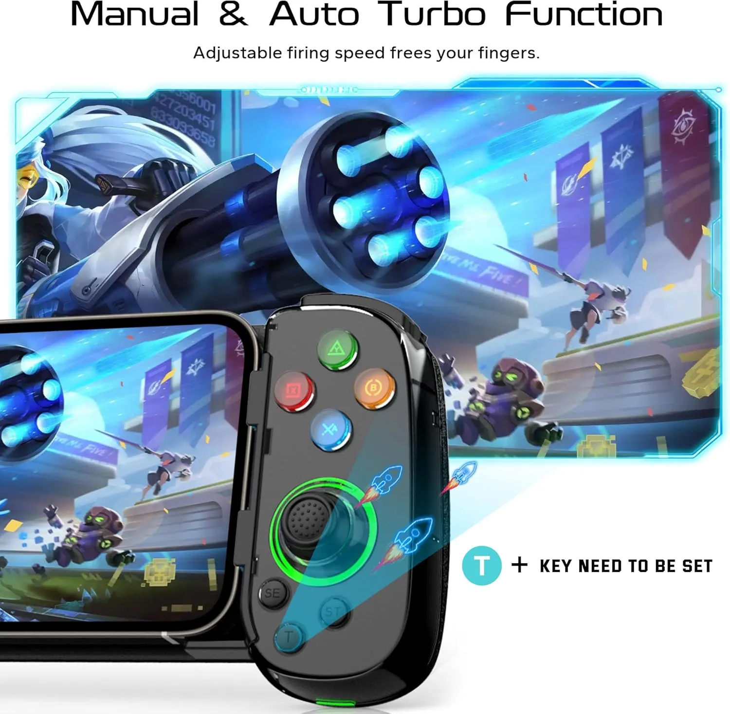 Wireless Phone Controller for iPhone/Android, Mobile Game Controller with Hall Joystick Suitable for Xbox Cloud Gaming, PS Remote Play, Steam Link, Call of Duty & More - Black with Rocker Light