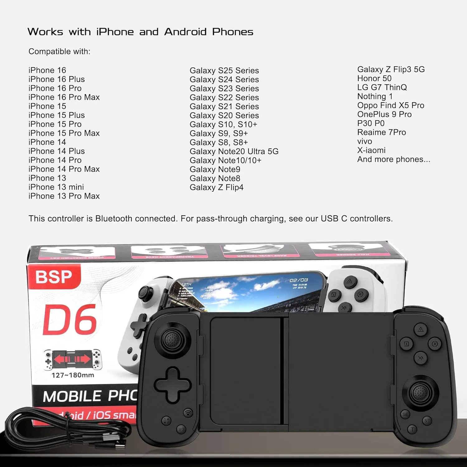 Wireless Phone Controller for iPhone/Android, Mobile Game Controller with Hall Joystick Suitable for Xbox Cloud Gaming, PS Remote Play, Steam Link, Call of Duty & More - Black