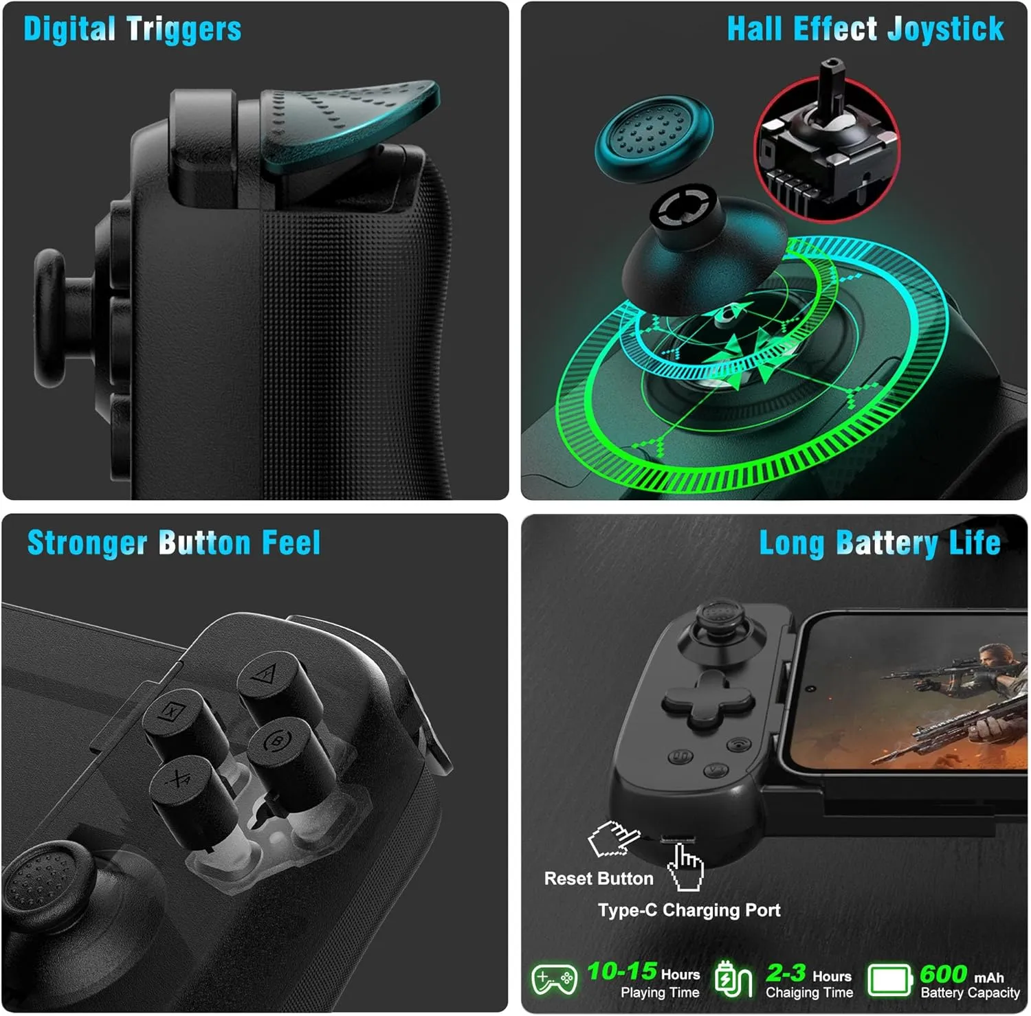 Wireless Phone Controller for iPhone/Android, Mobile Game Controller with Hall Joystick Suitable for Xbox Cloud Gaming, PS Remote Play, Steam Link, Call of Duty & More - Black