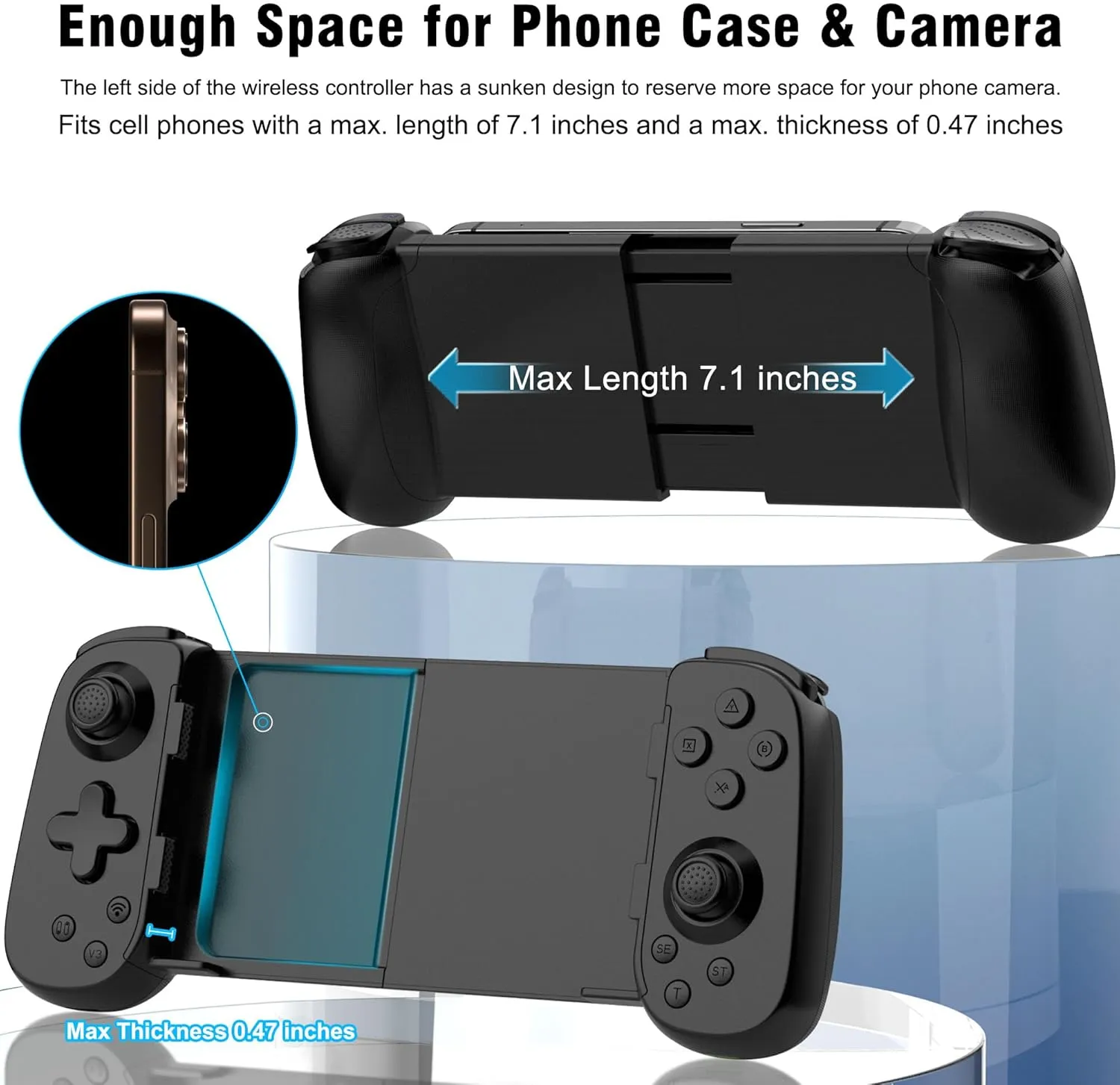 Wireless Phone Controller for iPhone/Android, Mobile Game Controller with Hall Joystick Suitable for Xbox Cloud Gaming, PS Remote Play, Steam Link, Call of Duty & More - Black