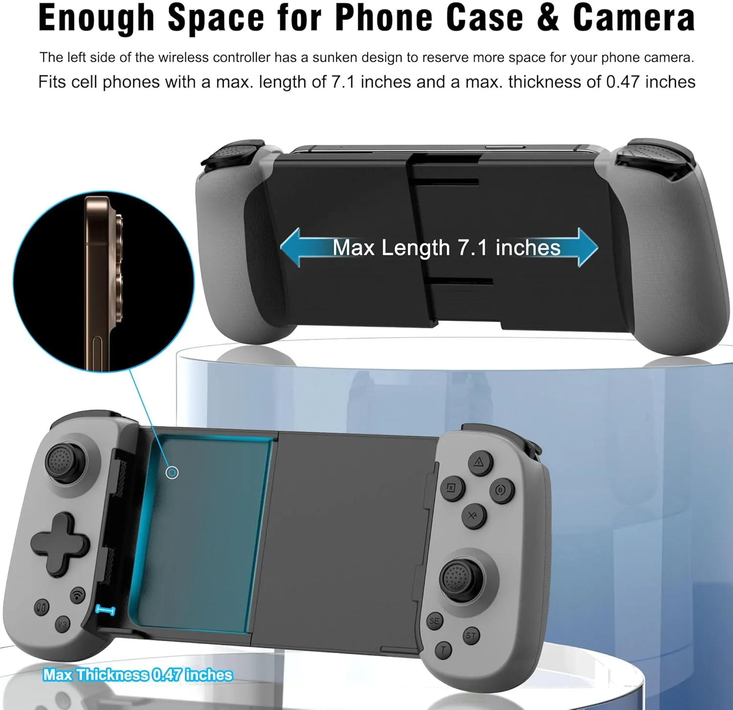 Wireless Phone Controller for iPhone/Android, Mobile Game Controller with Hall Joystick Suitable for Xbox Cloud Gaming, PS Remote Play, Steam Link, Call of Duty & More - Gray