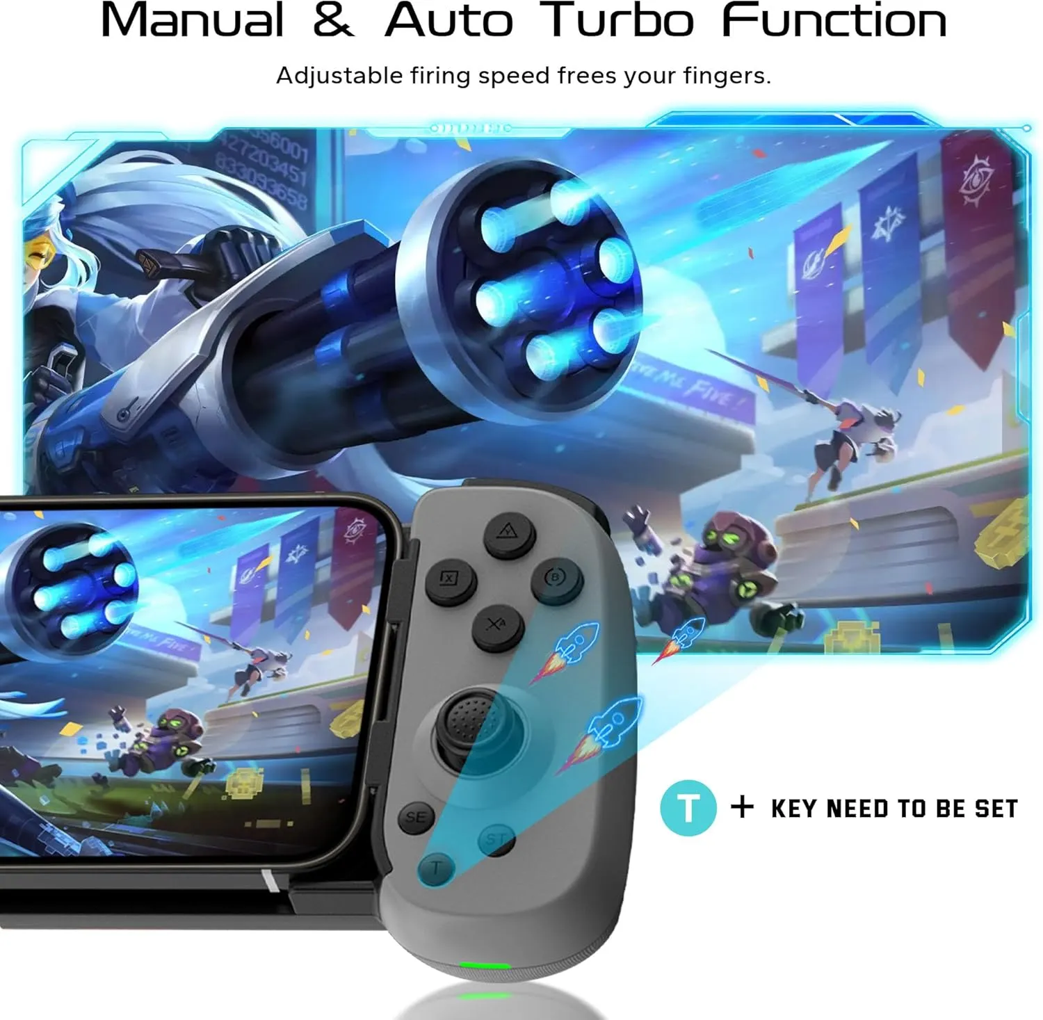 Wireless Phone Controller for iPhone/Android, Mobile Game Controller with Hall Joystick Suitable for Xbox Cloud Gaming, PS Remote Play, Steam Link, Call of Duty & More - Gray