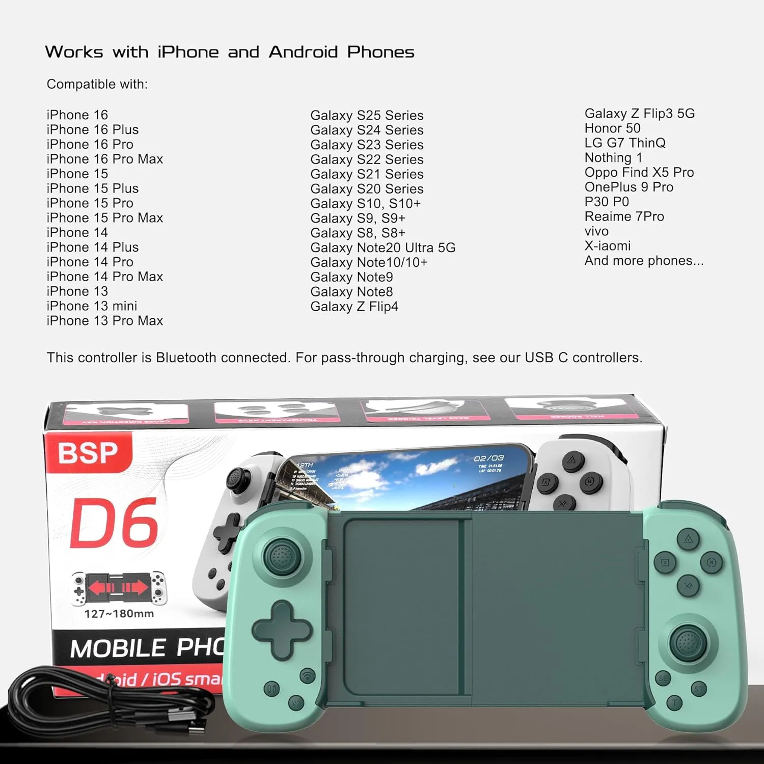 Wireless Phone Controller for iPhone/Android, Mobile Game Controller with Hall Joystick Suitable for Xbox Cloud Gaming, PS Remote Play, Steam Link, Call of Duty & More - Green