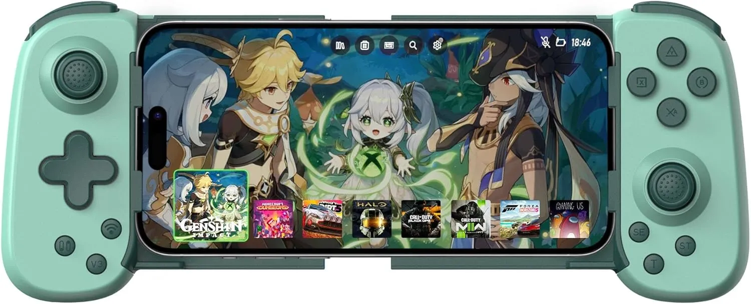 Wireless Phone Controller for iPhone/Android, Mobile Game Controller with Hall Joystick Suitable for Xbox Cloud Gaming, PS Remote Play, Steam Link, Call of Duty & More - Green