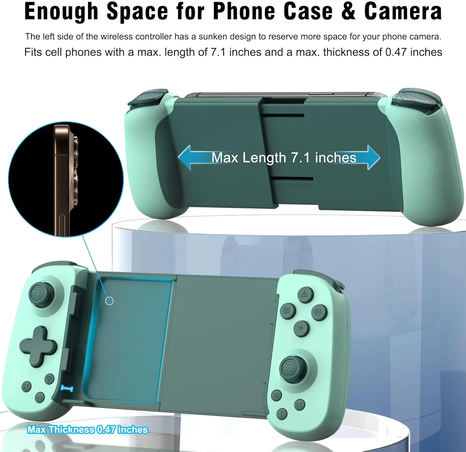 Wireless Phone Controller for iPhone/Android, Mobile Game Controller with Hall Joystick Suitable for Xbox Cloud Gaming, PS Remote Play, Steam Link, Call of Duty & More - Green
