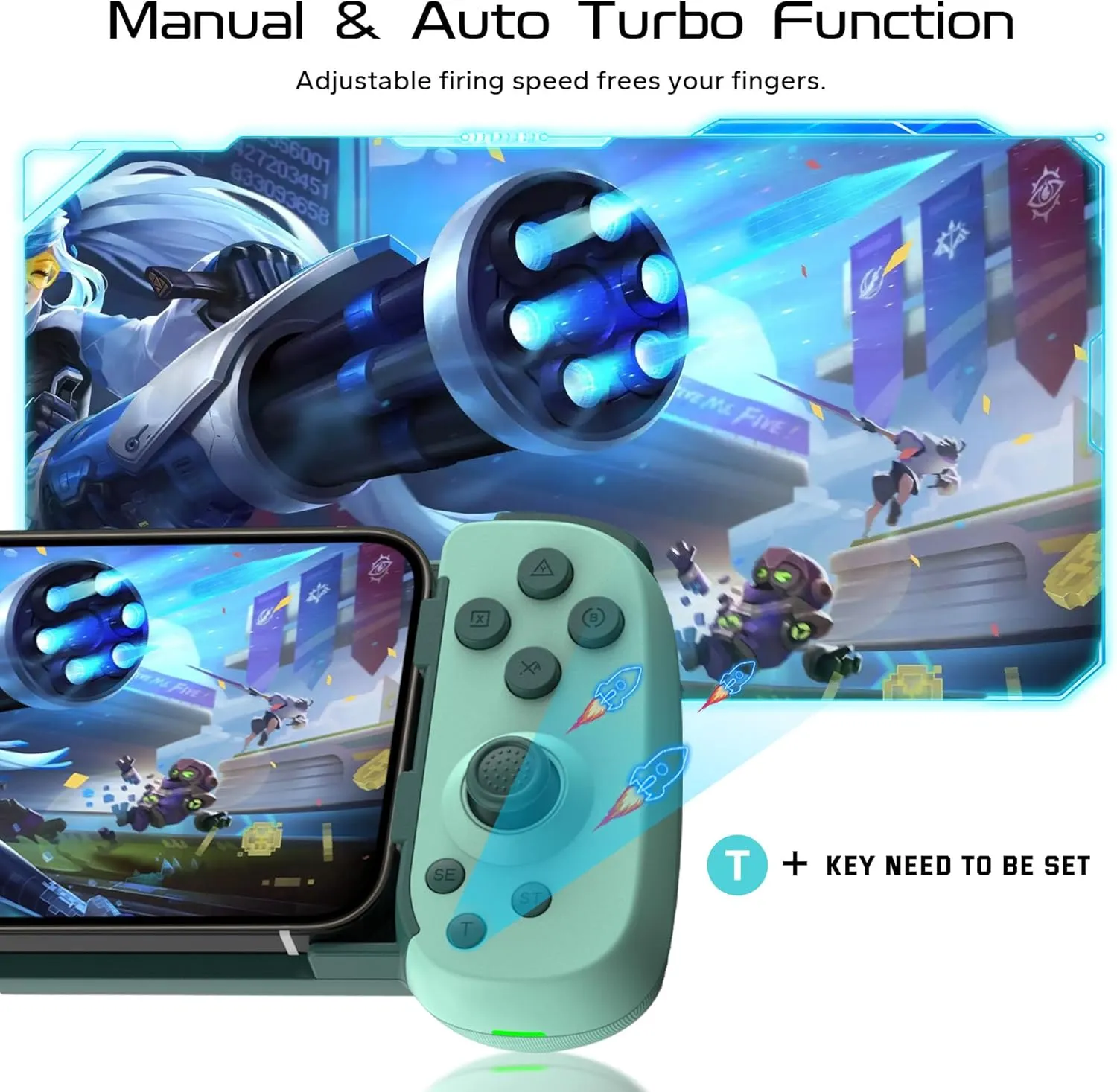 Wireless Phone Controller for iPhone/Android, Mobile Game Controller with Hall Joystick Suitable for Xbox Cloud Gaming, PS Remote Play, Steam Link, Call of Duty & More - Green