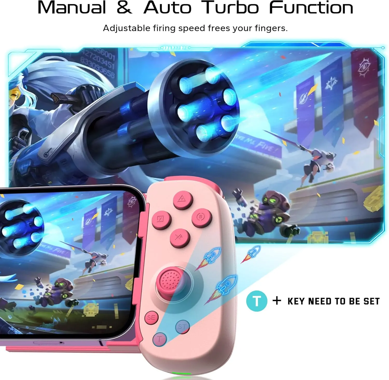 Wireless Phone Controller for iPhone/Android, Mobile Game Controller with Hall Joystick Suitable for Xbox Cloud Gaming, PS Remote Play, Steam Link, Call of Duty & More - Pink