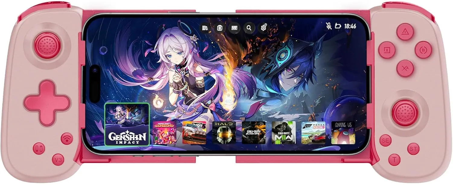 Wireless Phone Controller for iPhone/Android, Mobile Game Controller with Hall Joystick Suitable for Xbox Cloud Gaming, PS Remote Play, Steam Link, Call of Duty & More - Pink